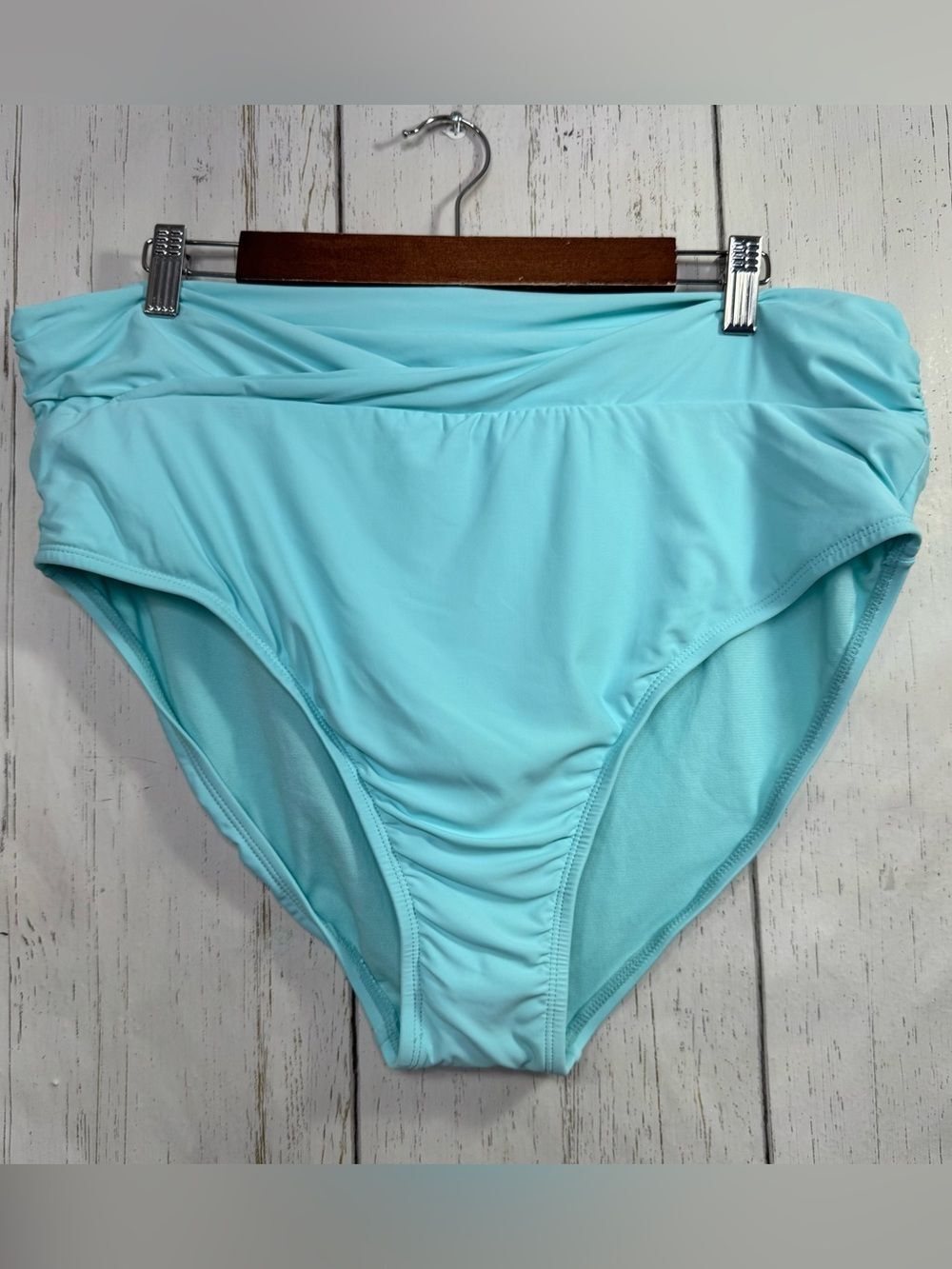 Catalina Aqua Blue High Waist Swim Bottoms Ruched Tummy Control Beach Coastal 1X